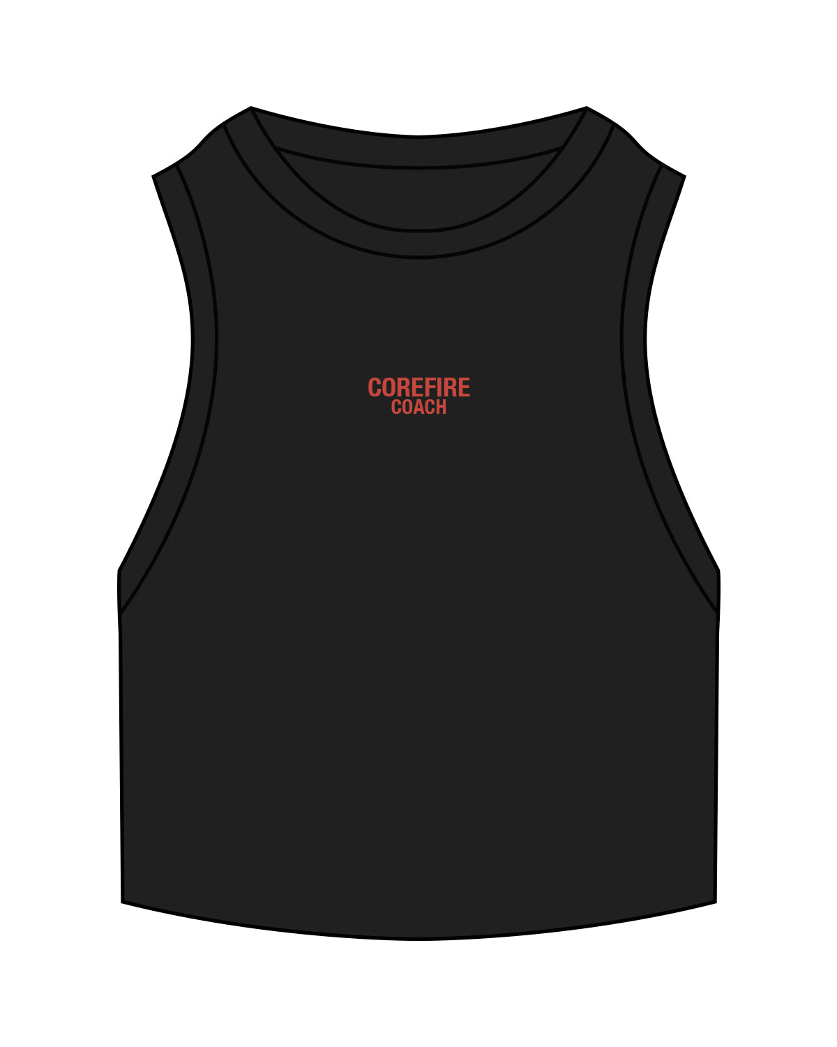 The Ribbed Crop Tank - Black - Corefire - Center Chest Stacked - Embroidered - Red