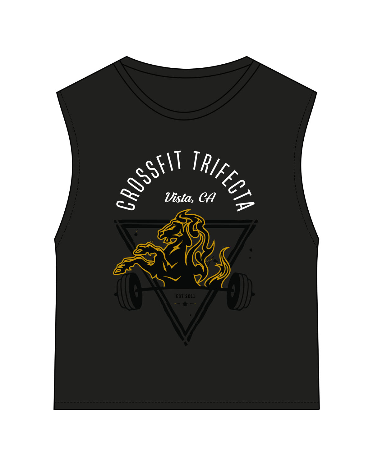 The Womens Classic Crop Tank - Black - Crossfit Trifecta - Front Center - Printed - Full Color