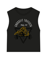 The Womens Classic Crop Tank - Black - Crossfit Trifecta - Front Center - Printed - Full Color