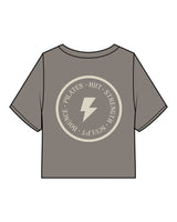 The Heavyweight Crop Tee - Washed Gray - The Vibe - Left Chest & Back Round - Printed - Off White
