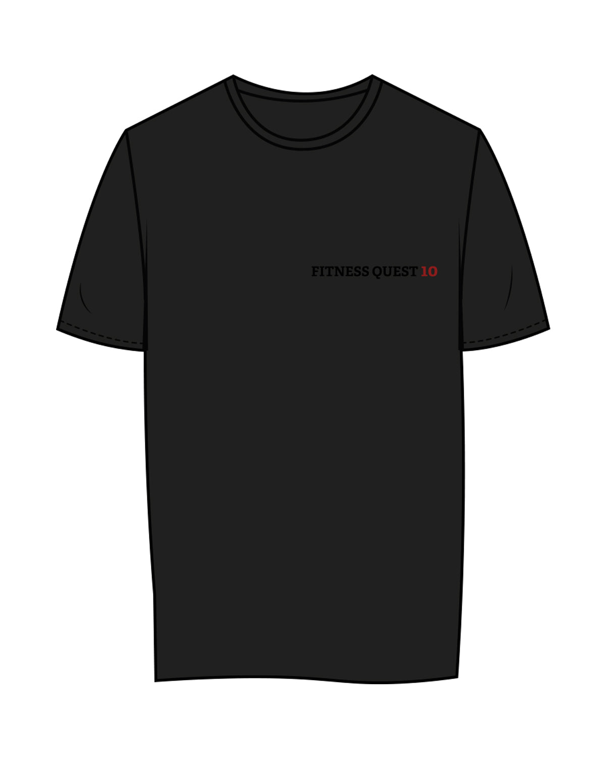 The Womens Tee - Black - Fitness Quest 10 - Left Chest & Back Stacked - Full Color