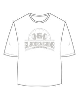 The Oversized Crop Tee - White - Gladden Gains - Center Chest Stacked - Grey