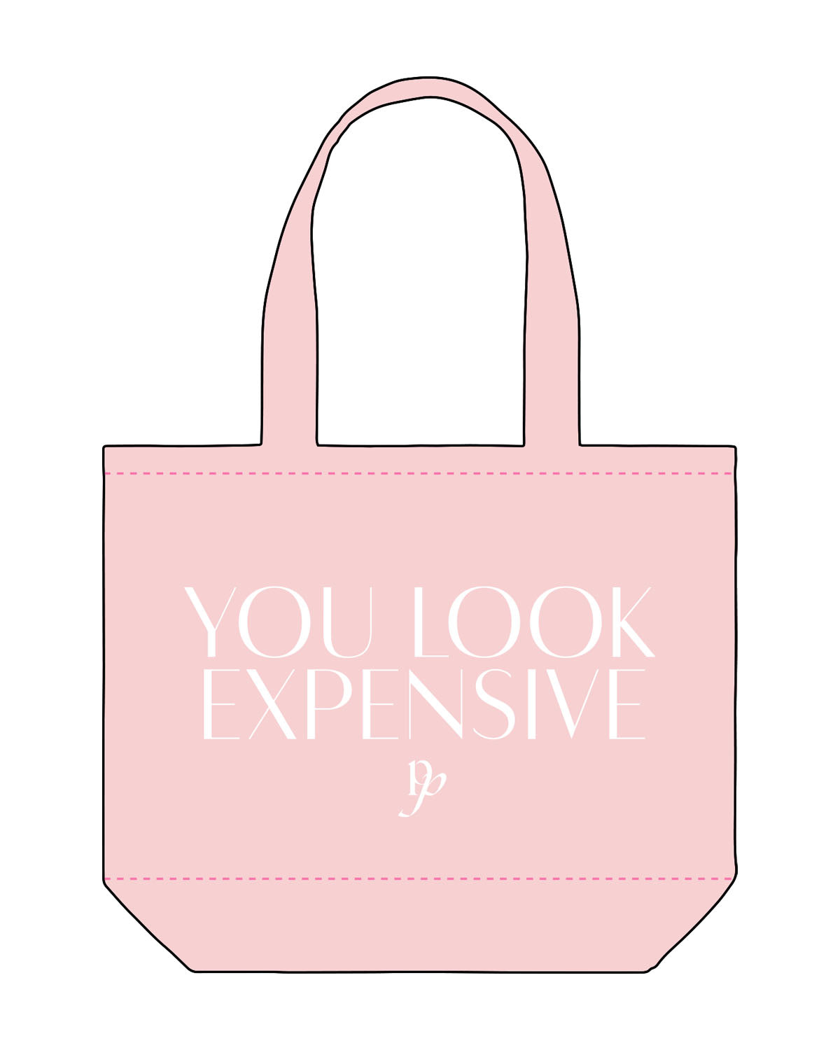 The Tote Bag - Light Pink - Platinum Pilates - Center  "Look Expensive" - Printed - White