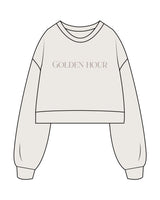The Womens Crop Crewneck - Bone - Golden Hour Pilates - Center Chest - Printed - Tone on Tone
