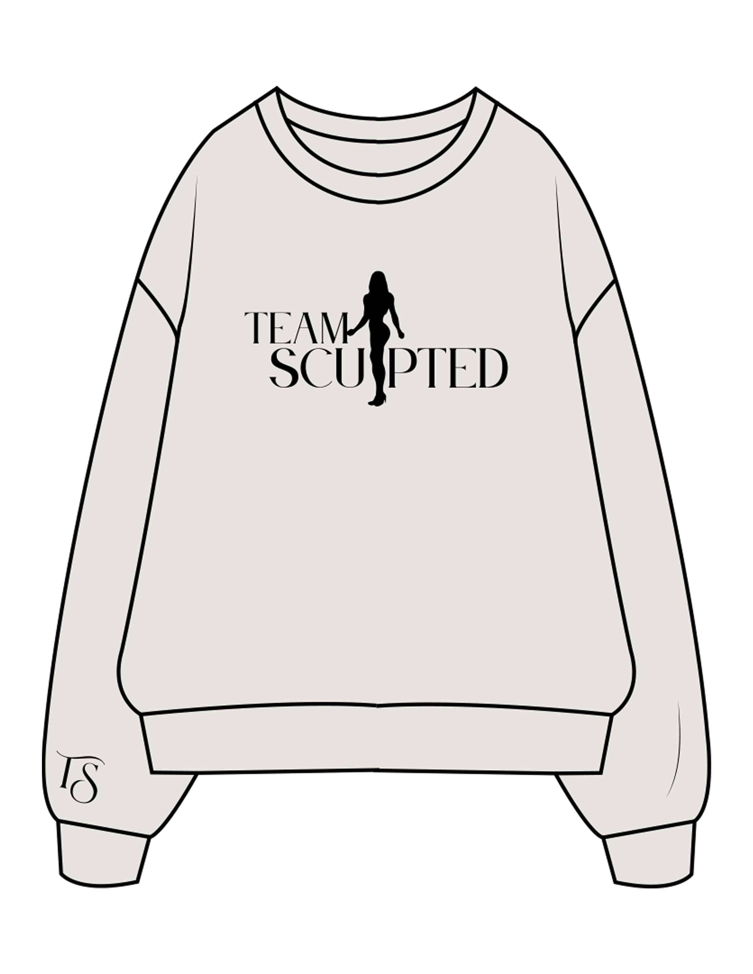 The Mens Crewneck - Washed Bone - Team Sculpted - Center Chest Stacked & Right Sleeve - Printed - Black