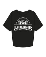 The Crop Tee - Black - Gladden Gains - Center Chest Stacked - White