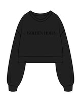 The Womens Crop Crewneck - Black - Golden Hour Pilates - Center Chest - Printed - Tone on Tone