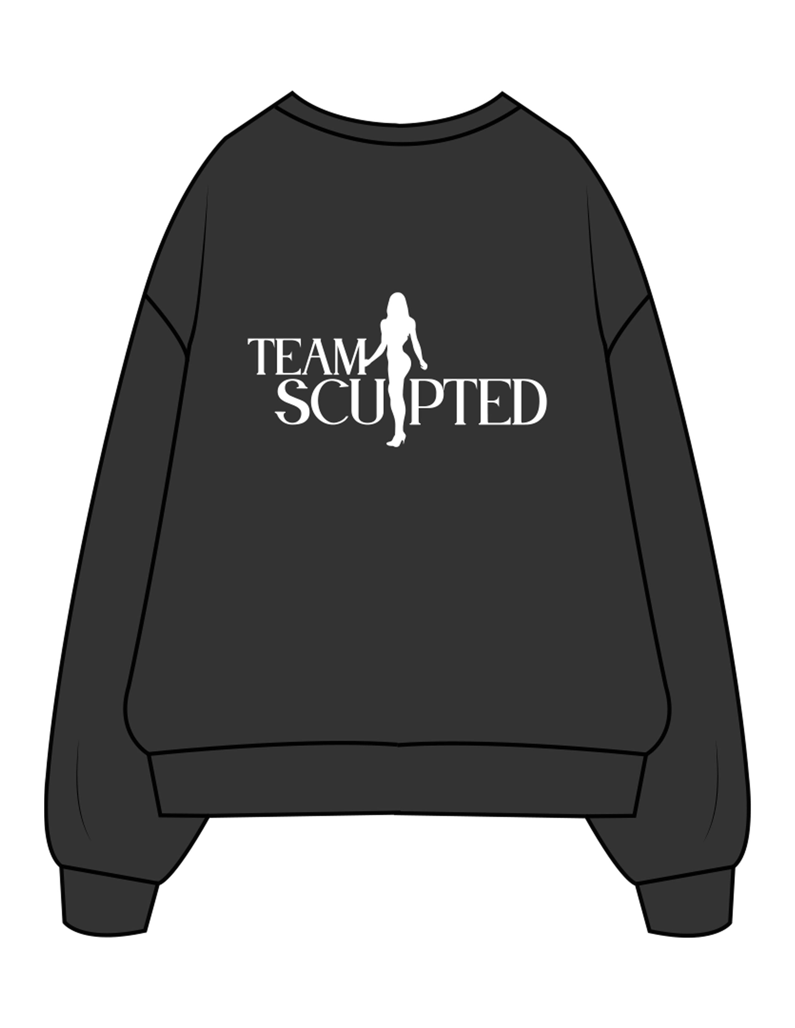 The Mens Crewneck - Washed Black - Team Sculpted - Center Chest Stacked & Back Stacked - Printed - White