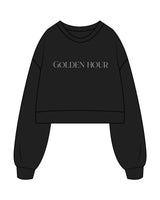 The Womens Crop Crewneck - Black - Golden Hour Pilates - Center Chest - Printed - Bone