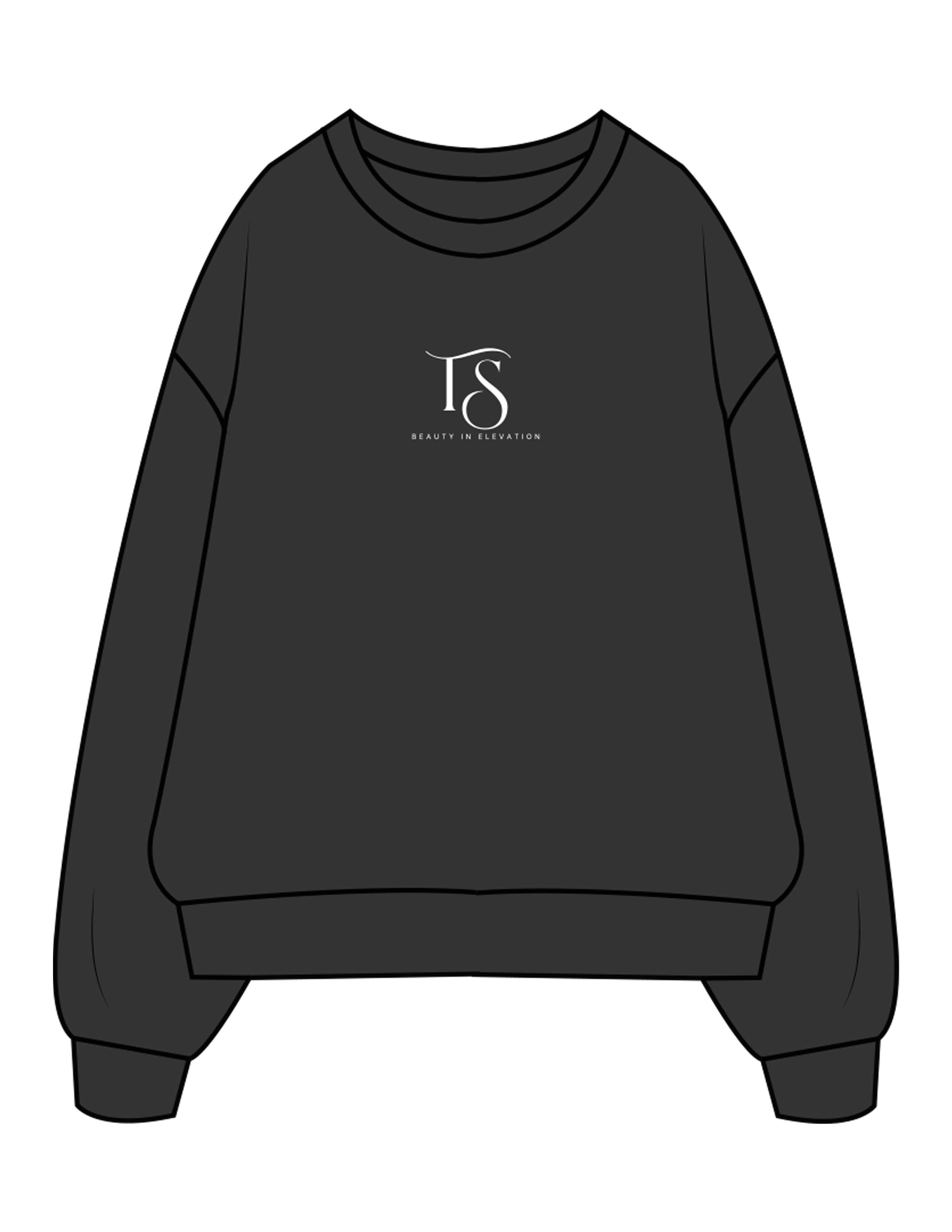 The Mens Crewneck - Washed Black - Team Sculpted - Center Chest Stacked & Back Stacked - Printed - White