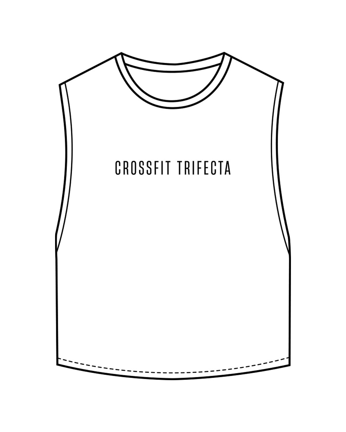 The Crop Muscle Tank - White - Crossfit Trifecta - Center Chest & Back Center - Printed - Full Color
