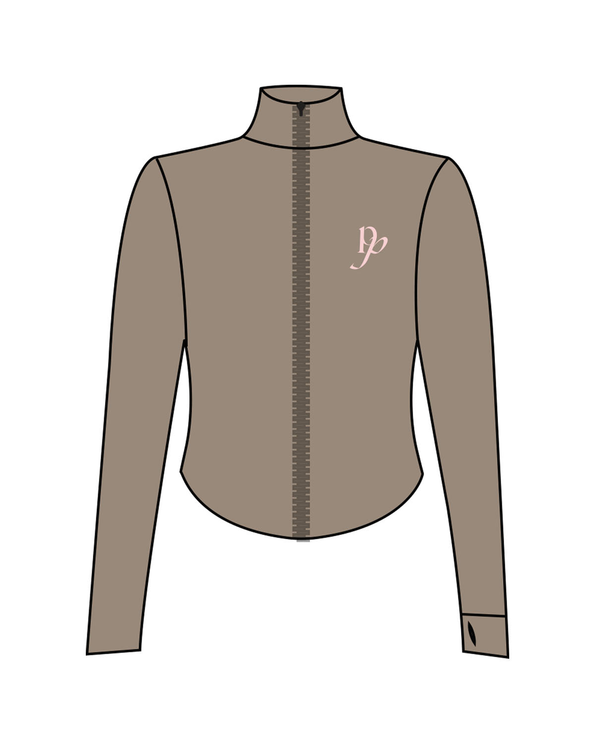 The 3/4 Crop Zip Jacket - Brown - Platinum Pilates - Front Left Chest Icon - Printed - Pink