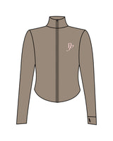 The 3/4 Crop Zip Jacket - Brown - Platinum Pilates - Front Left Chest Icon - Printed - Pink