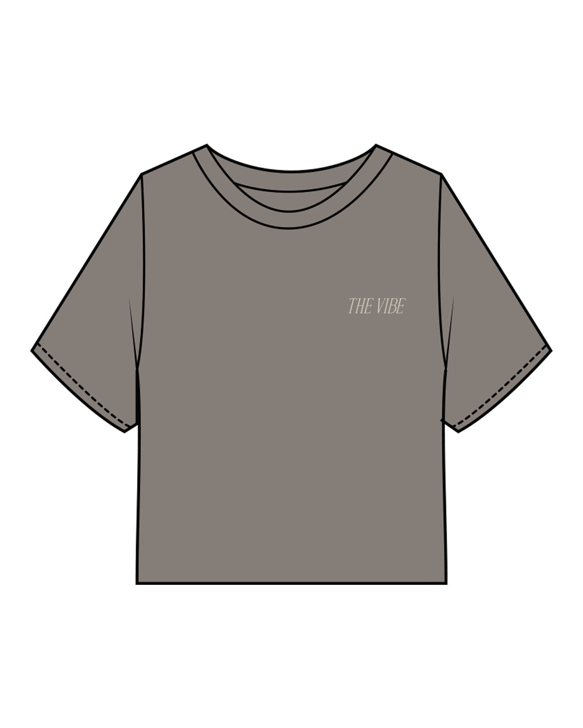 The Heavyweight Crop Tee - Washed Gray - The Vibe - Left Chest & Back Stacked - Printed - Black