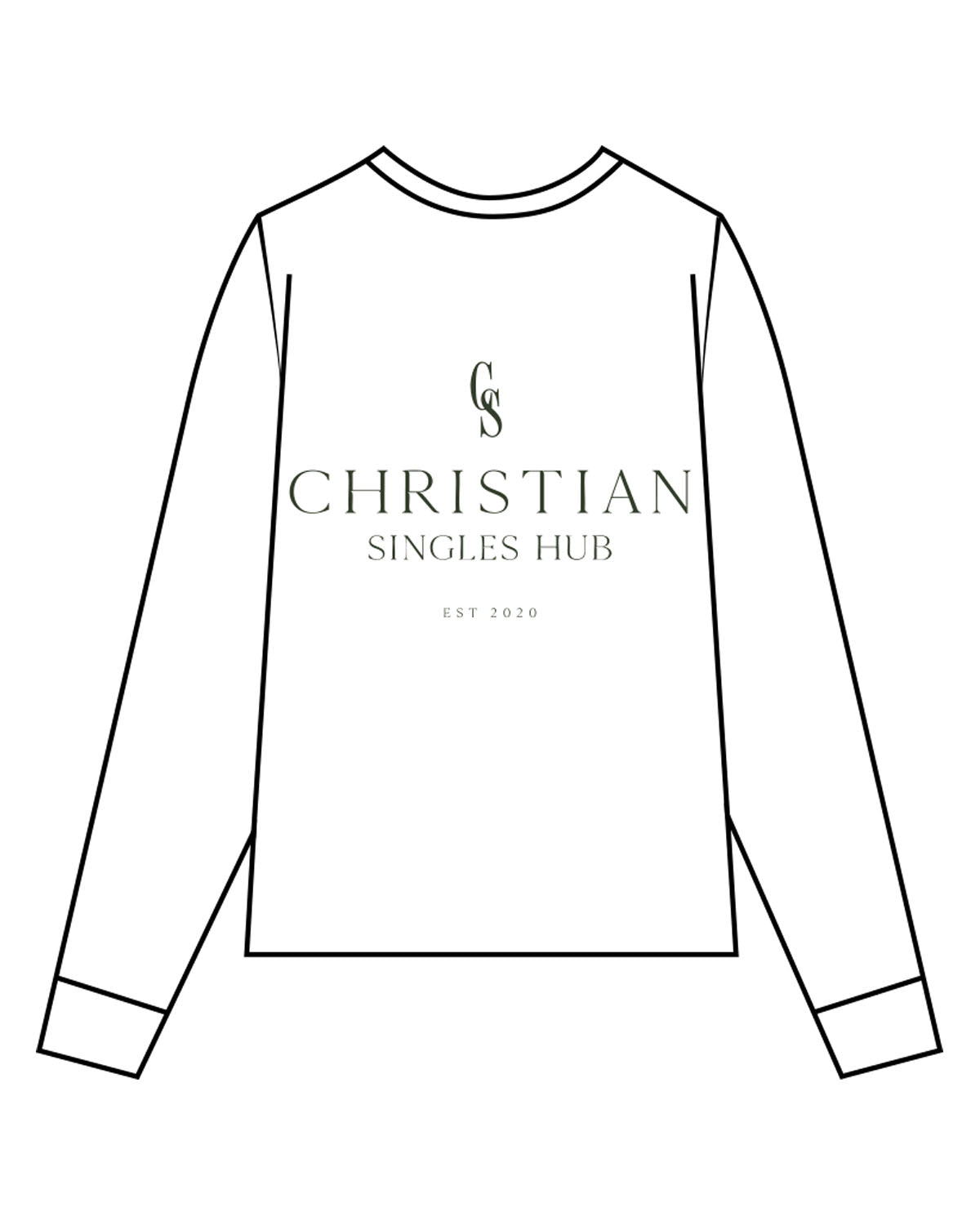 The Womens Long Sleeve - White - Christian Singles Hub - Left Chest & Center Back Stacked - Printed - Dark Green