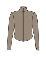 The 3/4 Crop Zip Jacket - Brown - Platinum Pilates - Front Left Chest - Printed - White