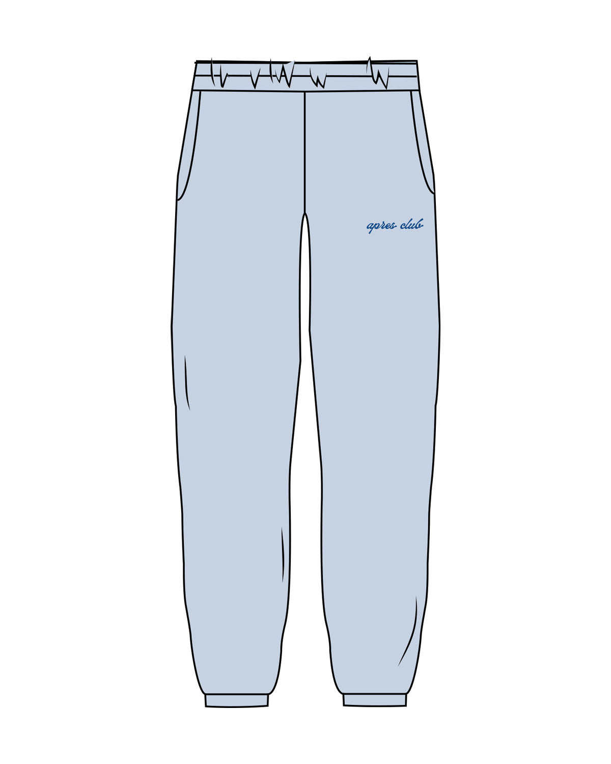 The Womens Sweatpants - Powder - Lagree Tahoe - Left Leg - Embroidered - Blue