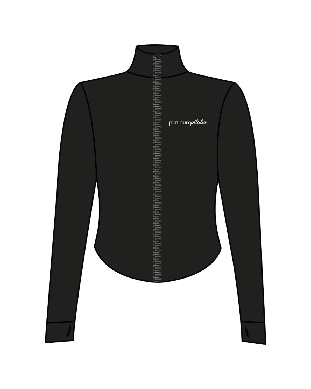 The 3/4 Crop Zip Jacket - Black - Platinum Pilates - Front Left Chest - Printed - White