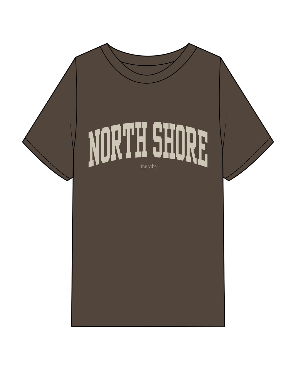 The Mens Heavyweight Tee - Washed Walnut - The Vibe - Center Chest Stacked - Printed - Off White