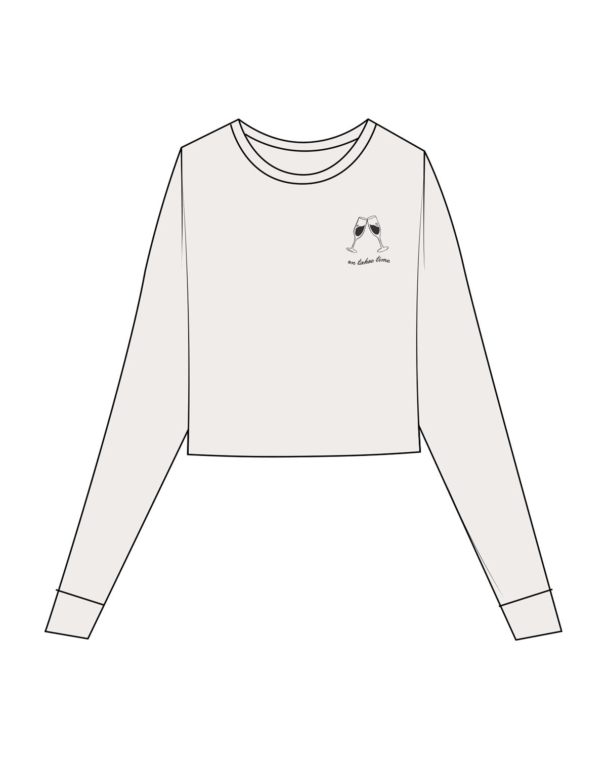 The Micro Rib Crop Long Sleeve - Natural - Lagree Tahoe- Left Chest Stacked Logo - Printed - Charcoal