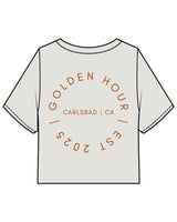 The Heavyweight Crop Tee - Washed Bone - Golden Hour Pilates - Left Chest - Back Round - Printed - Orange