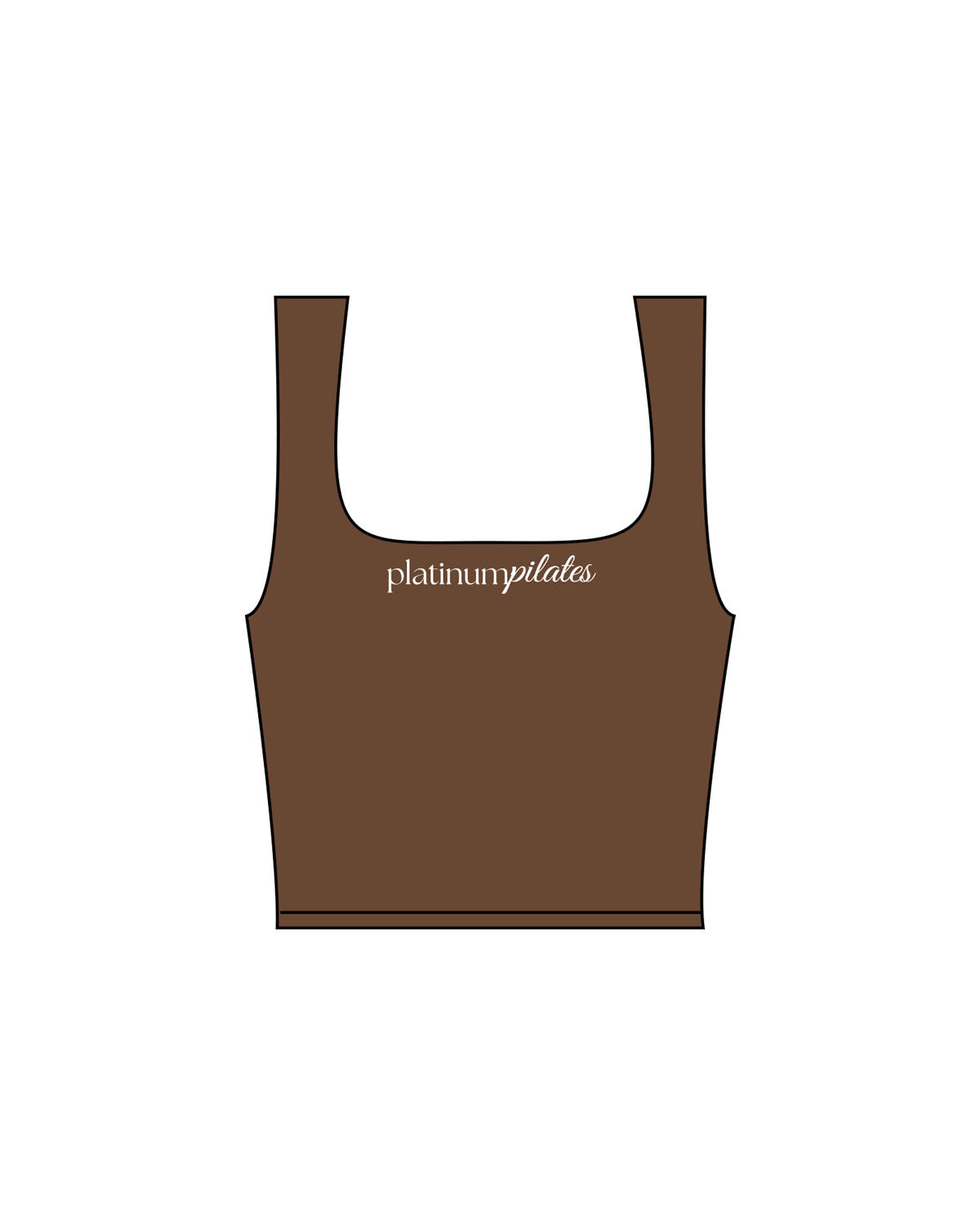 The Square Neck Tank - Brown - Platinum Pilates - Front Center Chest - Printed - White