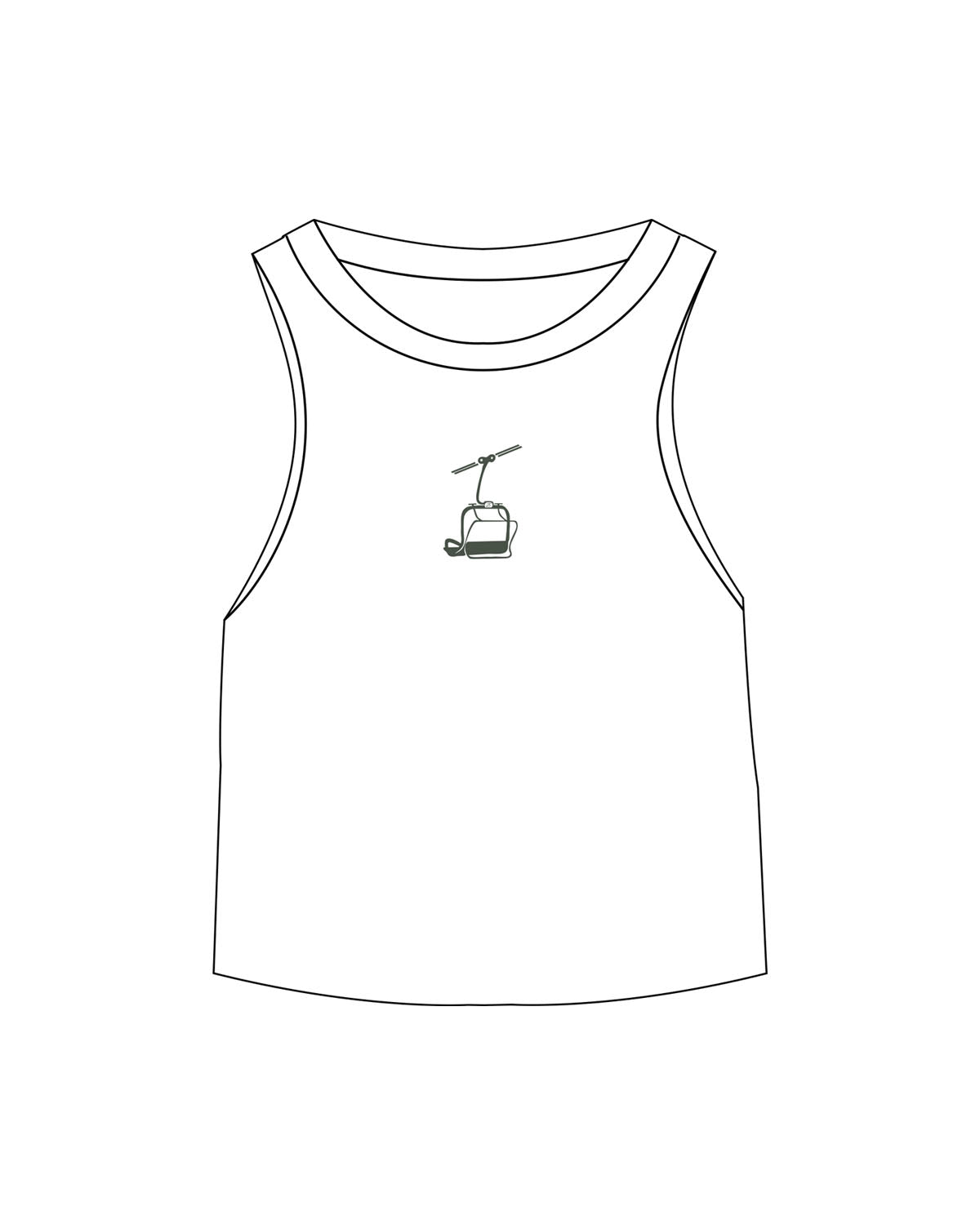 The Micro Rib Racer Crop - White - Lagree Tahoe - Center Chest Logo - Printed - Green