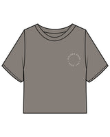 The Heavyweight Crop Tee - Washed Gray - Golden Hour Pilates - Left Chest Round - Back Round - Printed - White