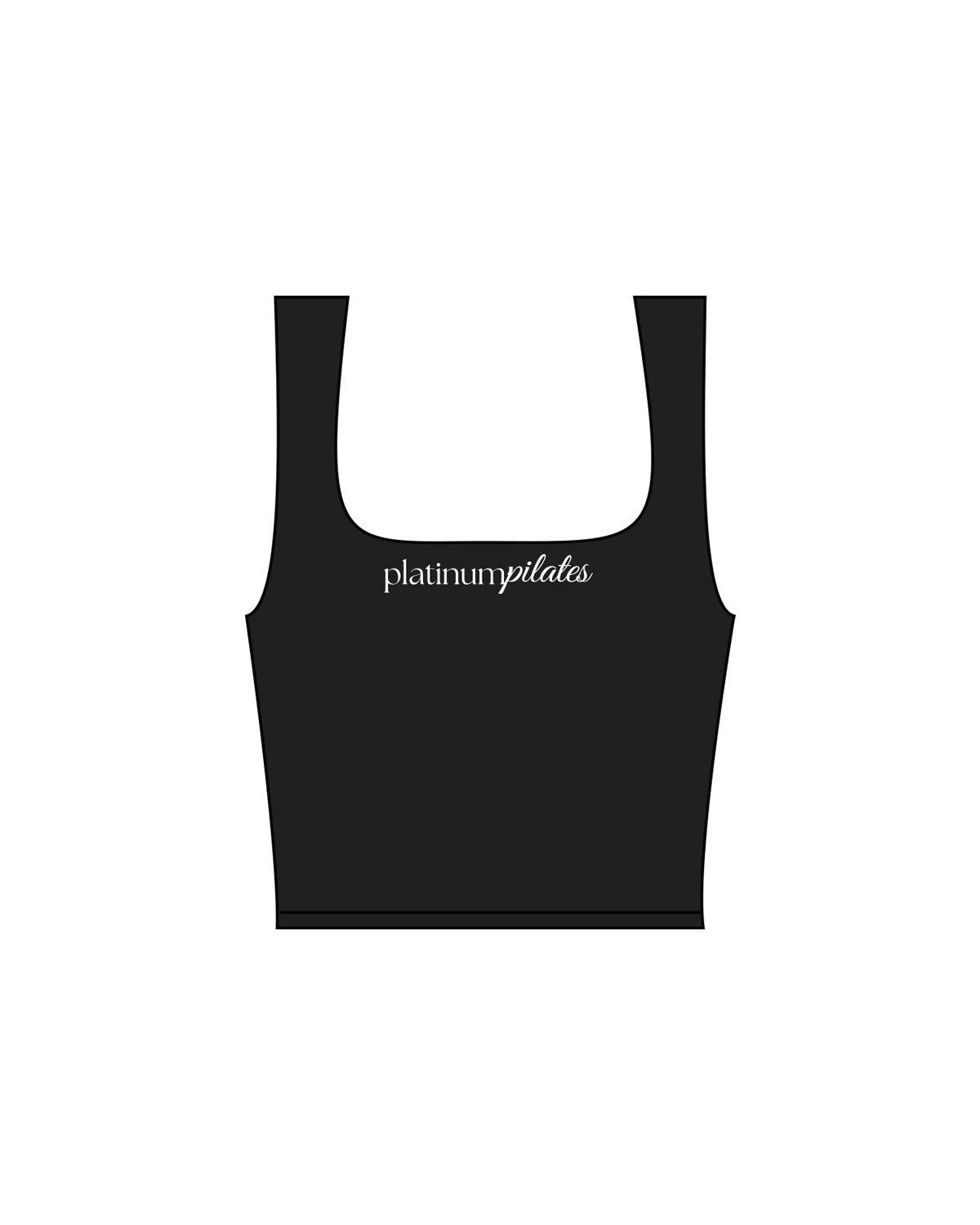The Square Neck Tank - Black  - Platinum Pilates - Front Center Chest - Printed - White