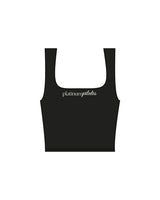 The Square Neck Tank - Black  - Platinum Pilates - Front Center Chest - Printed - White
