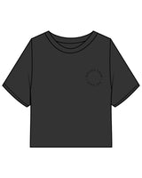 The Heavyweight Crop Tee - Washed Black - Golden Hour Pilates - Left Chest Round - Back Round - Printed - Black