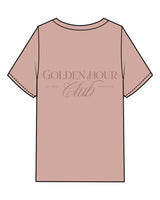 The Womens Heavyweight Tee - Washed Clay - Golden Hour Pilates - Left Chest - Back Stacked - Printed - Tone on Tone