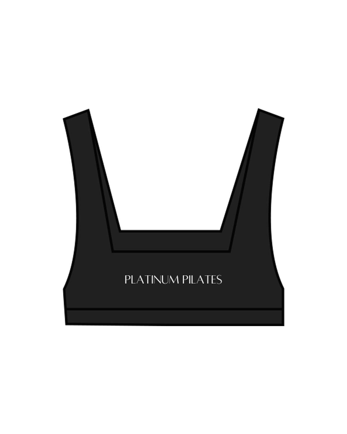 The Box Cut Bra - Black - Platinum Pilates - Center Back - Printed - White
