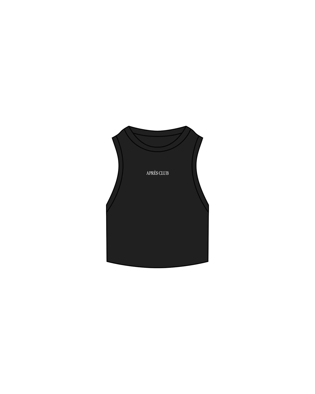 The Ribbed Crop Tank - Black - Lagree Tahoe - Center Chest - Embroidered - White