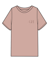 The Womens Heavyweight Tee - Washed Clay - Golden Hour Pilates - Left Chest - Back Stacked - Printed - Tone on Tone