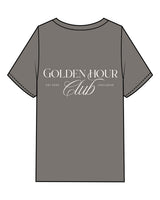 The Womens Heavyweight Tee - Washed Gray - Golden Hour Pilates - Left Chest - Back Stacked - Printed - White