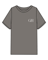 The Womens Heavyweight Tee - Washed Gray - Golden Hour Pilates - Left Chest - Back Stacked - Printed - White