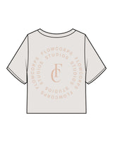 The Heavyweight Crop Tee - Washed Bone - Flowcorps - Center Chest & Back Round Stacked - Rosewater