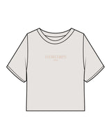 The Heavyweight Crop Tee - Washed Bone - Flowcorps - Center Chest & Back Round Stacked - Rosewater
