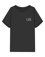 The Womens Heavyweight Tee - Washed Black - Golden Hour Pilates - Left Chest - Back Stacked - Printed - White