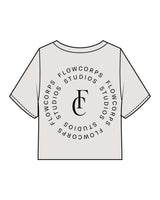 The Heavyweight Crop Tee - Washed Bone - Flowcorps - Left Chest & Back Round Stacked - Black