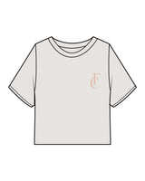 The Heavyweight Crop Tee - Washed Bone - Flowcorps - Left Chest & Back Round Stacked - Rosewater