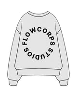 The Mens Crewneck - White Heather - Flowcorps - Left Chest Stacked & Back Round - Black