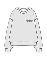 The Mens Crewneck - White Heather - Flowcorps - Left Chest Stacked & Back Round - Black
