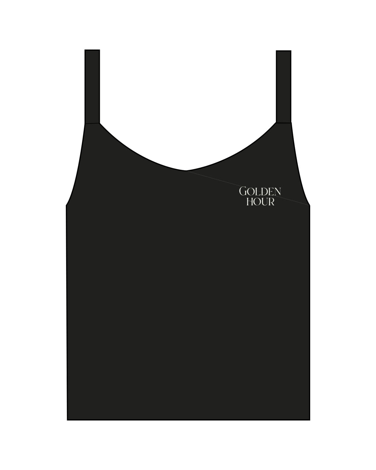 The Micro Rib Strappy Crop Tank - Black - Golden Hour Pilates - Left Chest - Printed - Cream