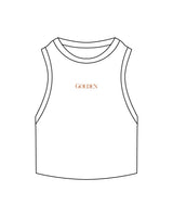 The Ribbed Crop Tank - White - Golden Hour Pilates - Center  Chest - Embroidered - Burnt Orange