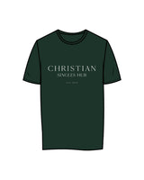 The Mens Tee - Pine Green - Christian Singles Hub - Center Chest Stacked & Center Back Neckline - Printed - White