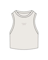 The Ribbed Crop Tank - Bone - Golden Hour Pilates - Center Chest Stacked - Embroidered - Tone on Tone