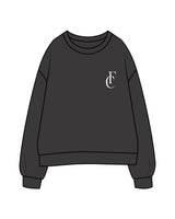 The Mens Crewneck - Washed Black - Flowcorps - Left Chest & Back Stacked - Ivory