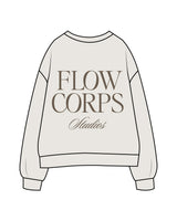 The Mens Crewneck - Washed Bone - Flowcorps - Left Chest & Back Stacked - Umber